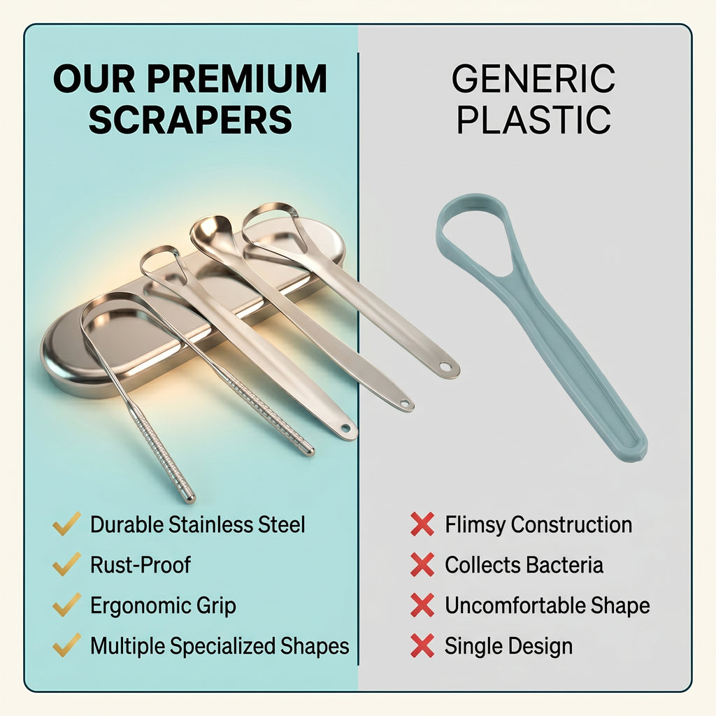 Premium Stainless Steel Tongue Scraper Set – 3-in-1 Oral Hygiene Kit for Fresh Breath