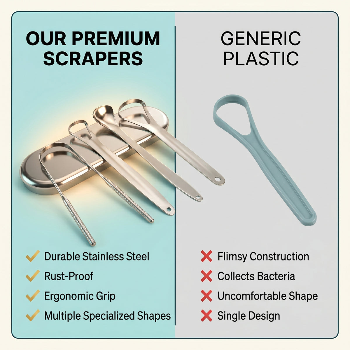 Premium Stainless Steel Tongue Scraper Set – 3-in-1 Oral Hygiene Kit for Fresh Breath