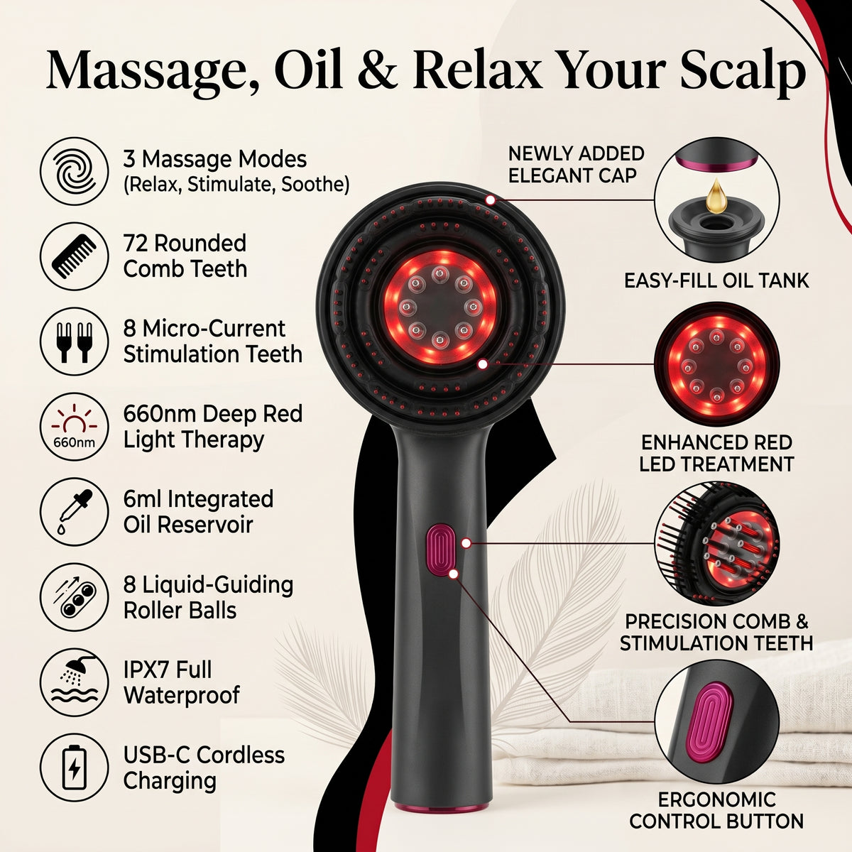Red Light Head Massager &  Electric Scalp Oil Applicator