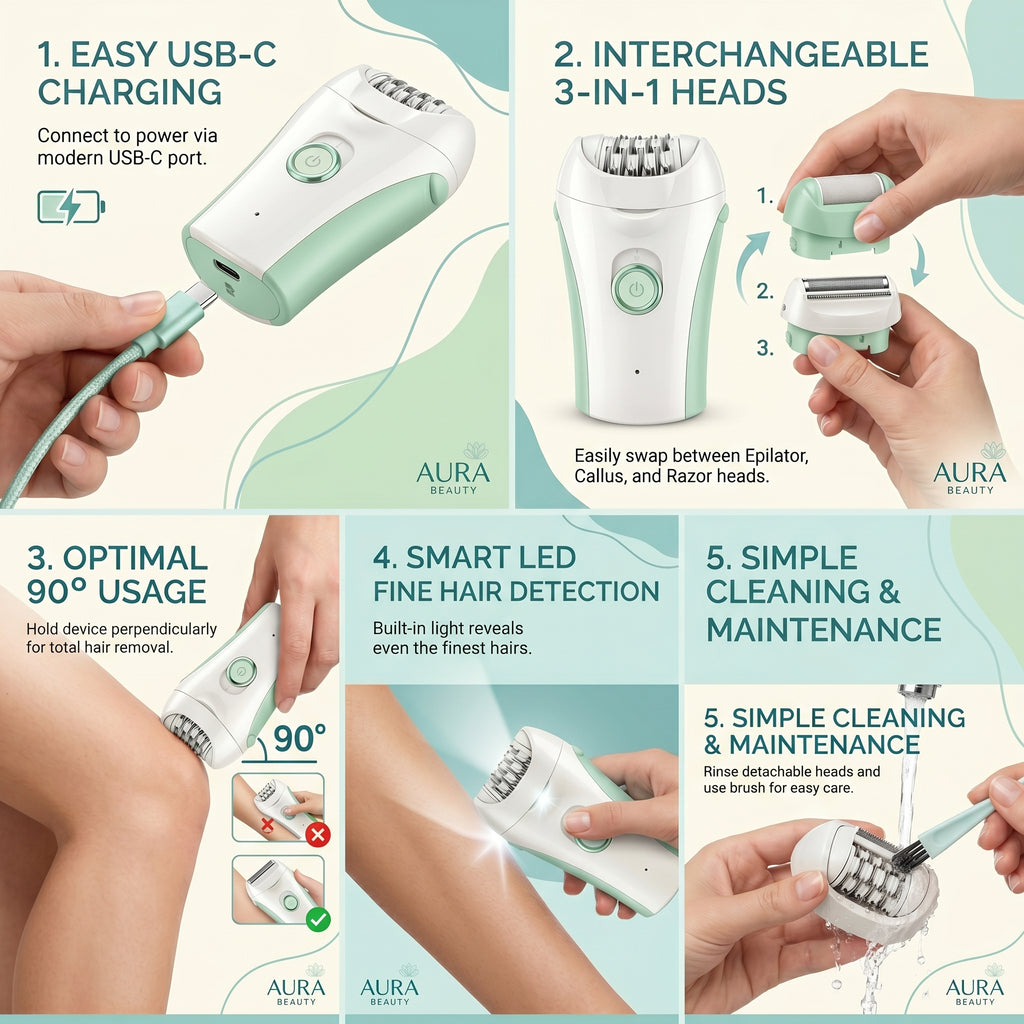 3-in-1 VGR Epilator – Facial & Body Hair Removal, USB Rechargeable