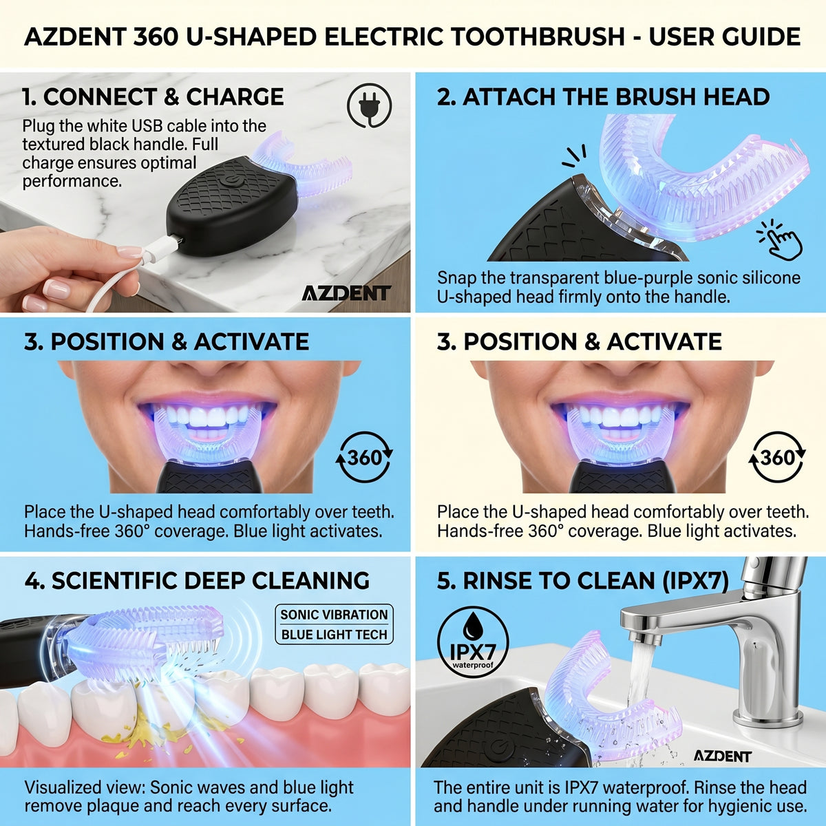 AZDENT 360° U-Shaped Ultrasonic Electric Toothbrush