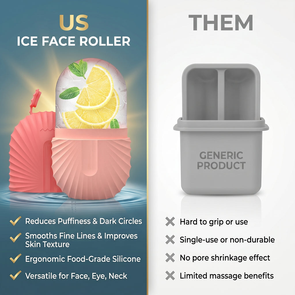 Ice Face Roller – Silicone Ice Cube Facial Massager for Puffiness & Fine Lines