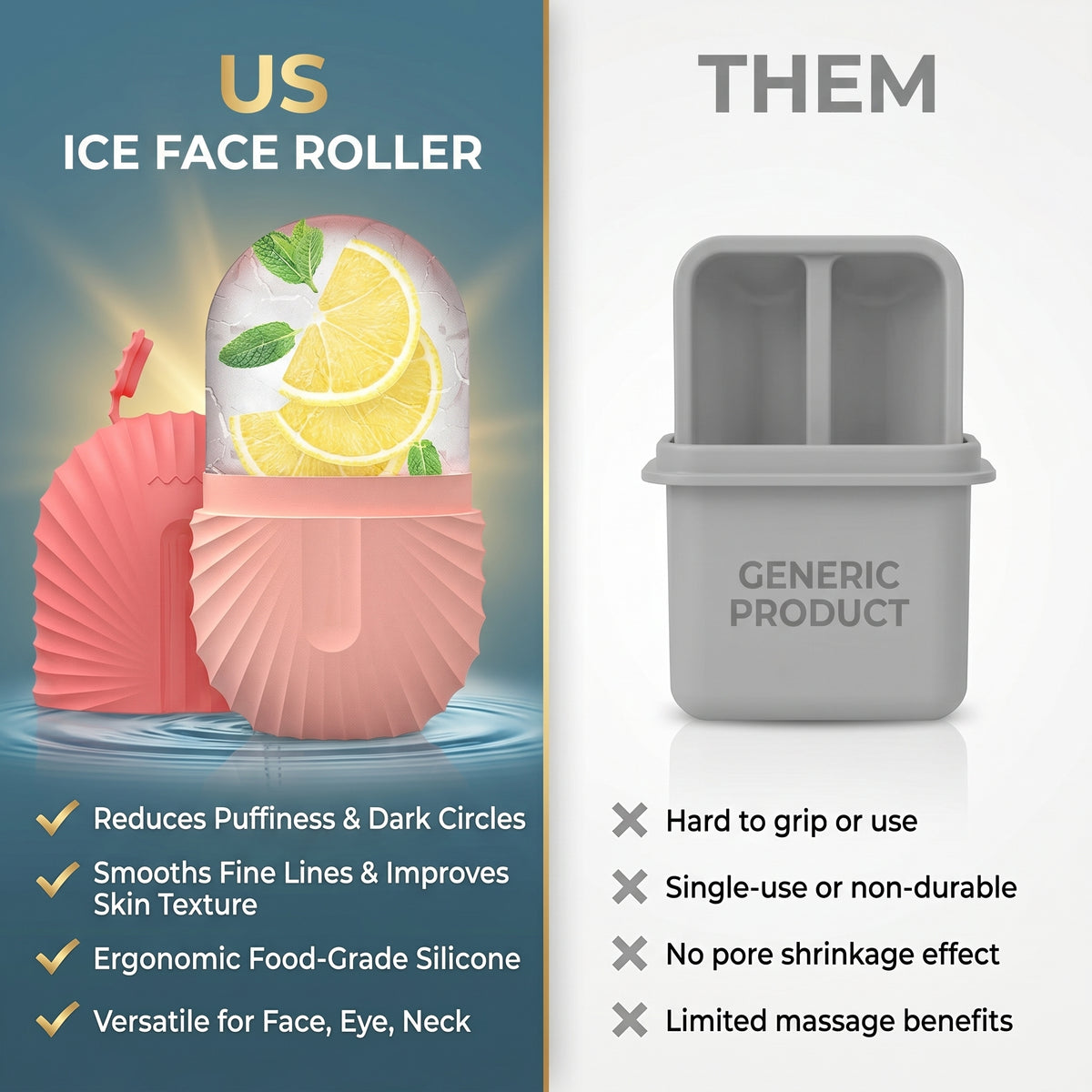 Ice Face Roller – Silicone Ice Cube Facial Massager for Puffiness & Fine Lines
