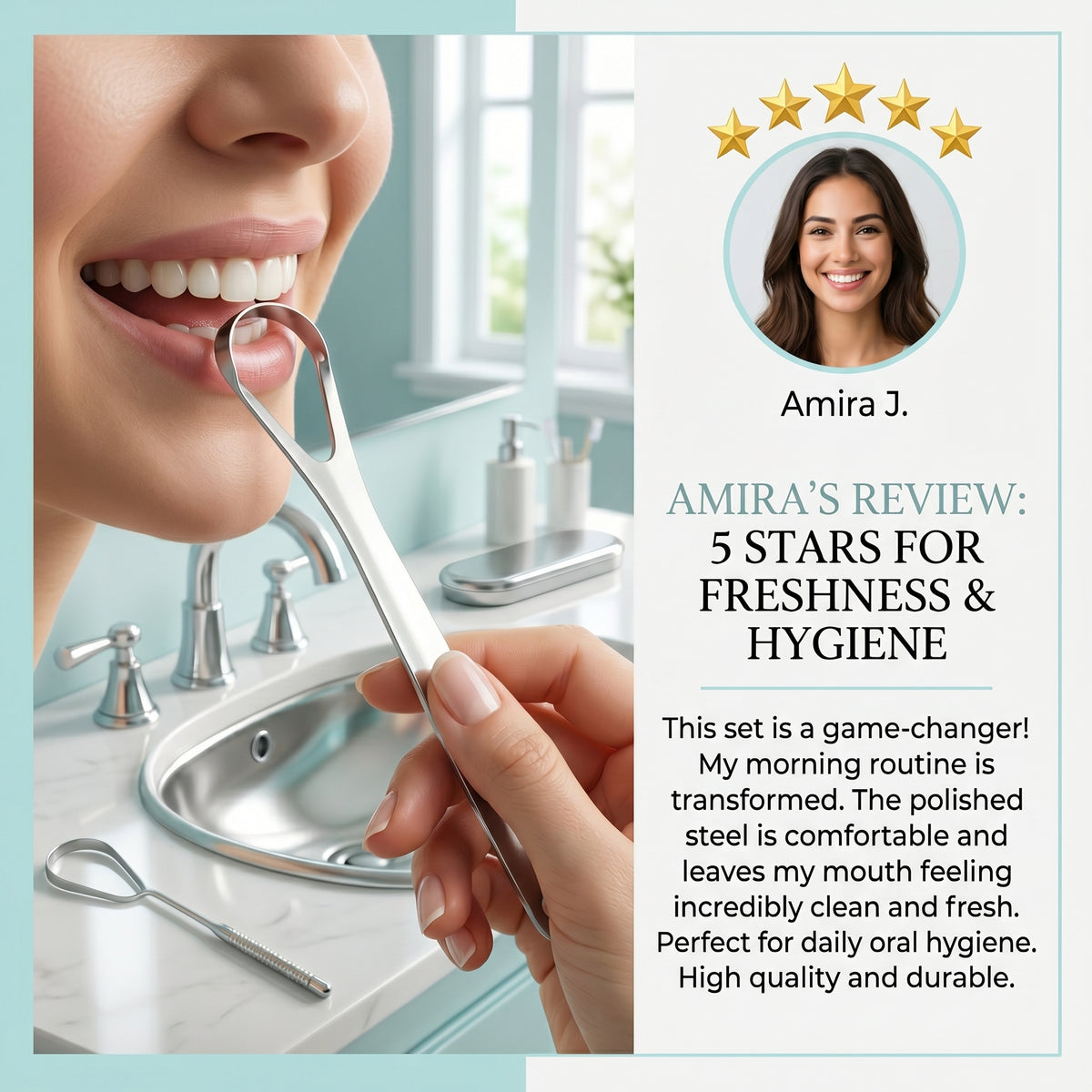 Premium Stainless Steel Tongue Scraper Set – 3-in-1 Oral Hygiene Kit for Fresh Breath
