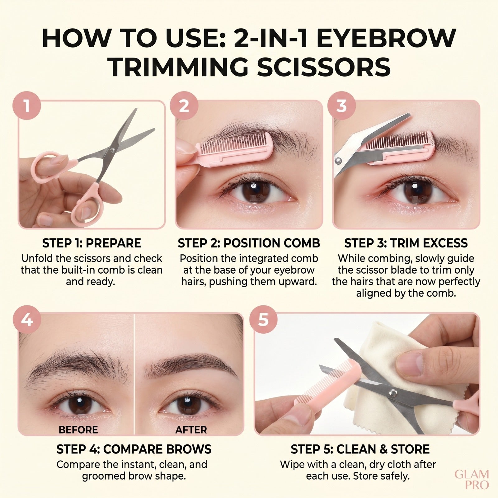 2-in-1 Eyebrow Trimming Scissors with Precision Comb