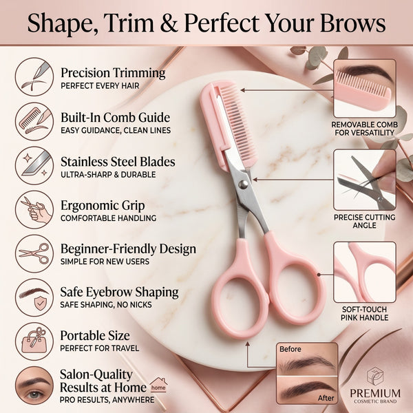 2-in-1 Eyebrow Trimming Scissors with Comb | Stainless Steel Brow Shaping Shears & Grooming Razor | Ergonomic Facial Hair Shaper & Lash Trimmer for Men & Women