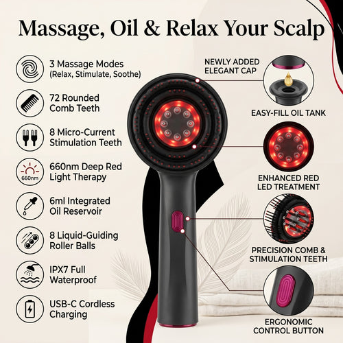 Electric Red Light Therapy Scalp Massager Brush | 3-in-1 Hair Growth Serum Liquid Applicator | High-Frequency Sonic Vibration Detangling Comb for Hair Regrowth & Anti-Hair Loss