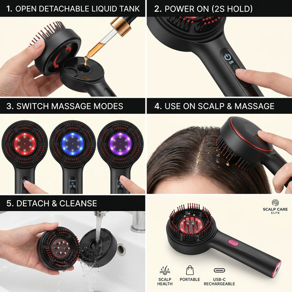 Electric Red Light Therapy Scalp Massager Brush | 3-in-1 Hair Growth Serum Liquid Applicator | High-Frequency Sonic Vibration Detangling Comb for Hair Regrowth & Anti-Hair Loss