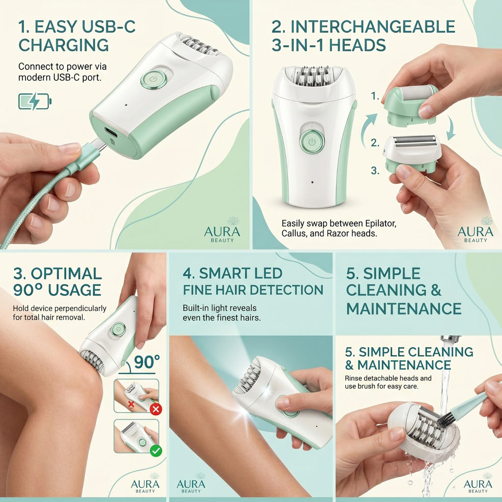 3-in-1 VGR Epilator – Facial & Body Hair Removal, USB Rechargeable