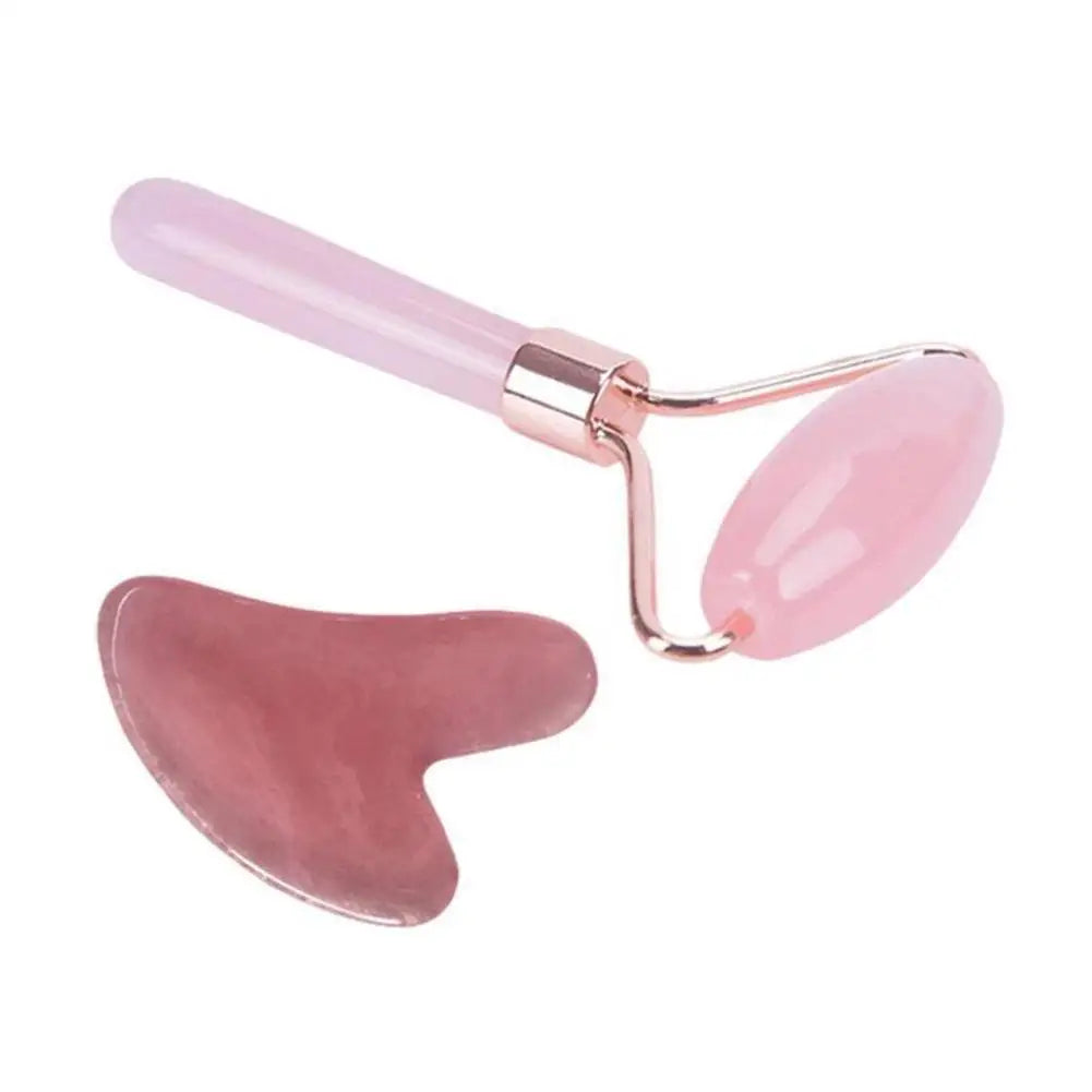 Rose Quartz Facial Roller & Gua Sha – Natural Skin Massage & Anti-Aging Set