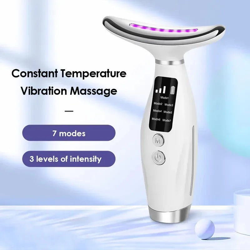 Electric Neck Face Beauty Device | LED Photon Therapy Skin Tightening & Lifting Massager | High-Frequency Sonic Vibration Anti-Wrinkle Double Chin Reducer