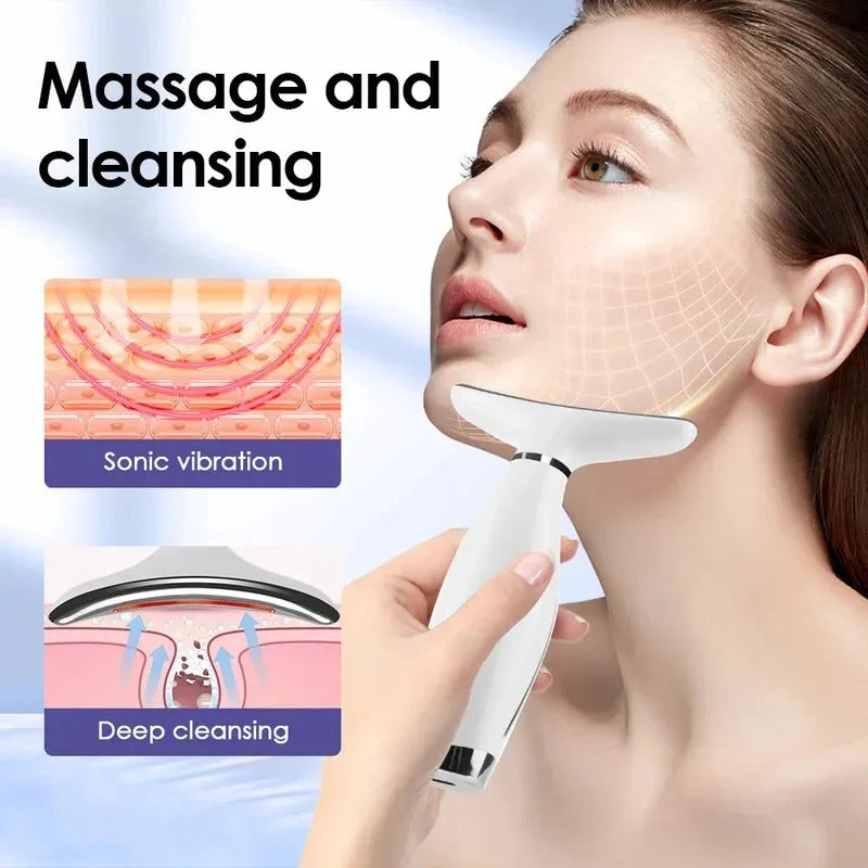 Electric Neck Face Beauty Device | LED Photon Therapy Skin Tightening & Lifting Massager | High-Frequency Sonic Vibration Anti-Wrinkle Double Chin Reducer