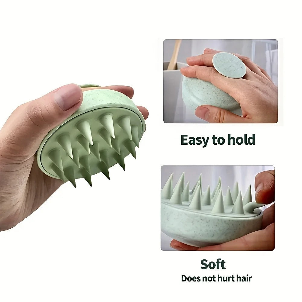 Eco-Friendly Silicone Scalp Massager & Shampoo Brush | Ergonomic Wheat Straw Dandruff Scrubber & Hair Growth Stimulator