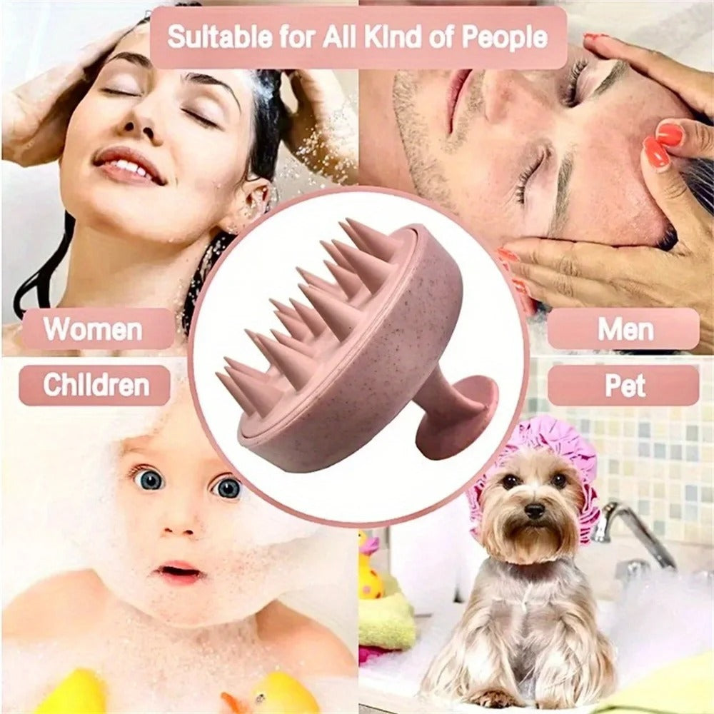 Eco-Friendly Silicone Scalp Massager & Shampoo Brush | Ergonomic Wheat Straw Dandruff Scrubber & Hair Growth Stimulator