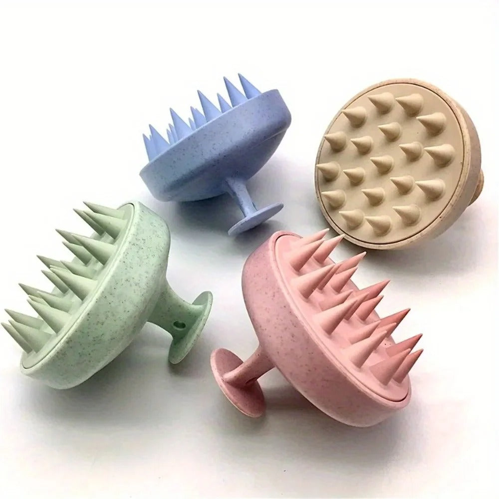 Eco-Friendly Silicone Scalp Massager & Shampoo Brush | Ergonomic Wheat Straw Dandruff Scrubber & Hair Growth Stimulator