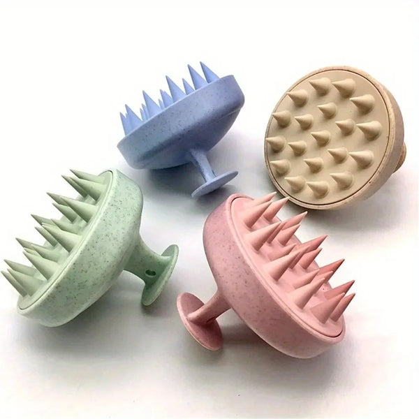 Eco-Friendly Silicone Scalp Massager & Shampoo Brush | Ergonomic Wheat Straw Dandruff Scrubber & Hair Growth Stimulator