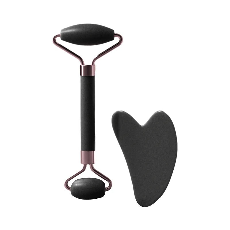 Natural Rose Quartz Jade Roller and Gua Sha Set | Dual-Ended Facial Massager & Heart-Shaped Scraping Plate | Anti-Aging Skin Tightening & Depuffing Beauty Tool Kit