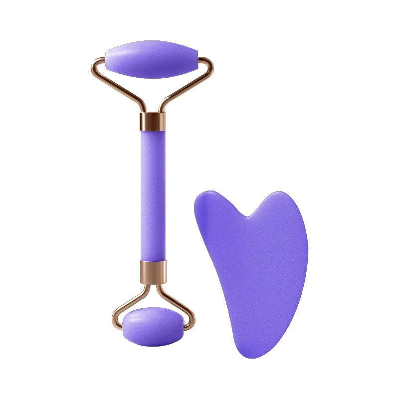 Natural Rose Quartz Jade Roller and Gua Sha Set | Dual-Ended Facial Massager & Heart-Shaped Scraping Plate | Anti-Aging Skin Tightening & Depuffing Beauty Tool Kit