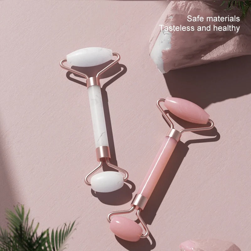 Natural Rose Quartz Jade Roller and Gua Sha Set | Dual-Ended Facial Massager & Heart-Shaped Scraping Plate | Anti-Aging Skin Tightening & Depuffing Beauty Tool Kit