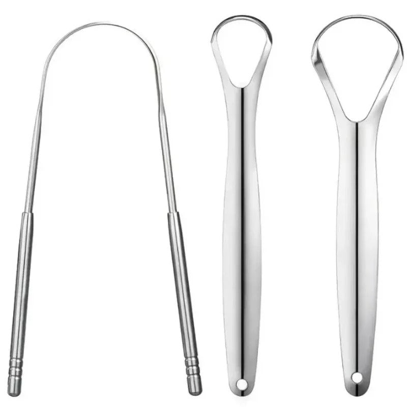 3-Piece Stainless Steel Tongue Scraper Set | Medical-Grade Oral Tongue Cleaners with Travel Case | Fresh Breath Bad Breath Treatment & Oral Hygiene Kit for Adults & Kids