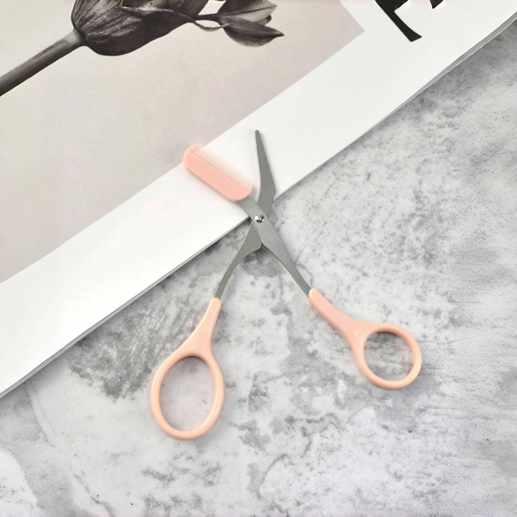 2-in-1 Eyebrow Trimming Scissors with Comb | Stainless Steel Brow Shaping Shears & Grooming Razor | Ergonomic Facial Hair Shaper & Lash Trimmer for Men & Women