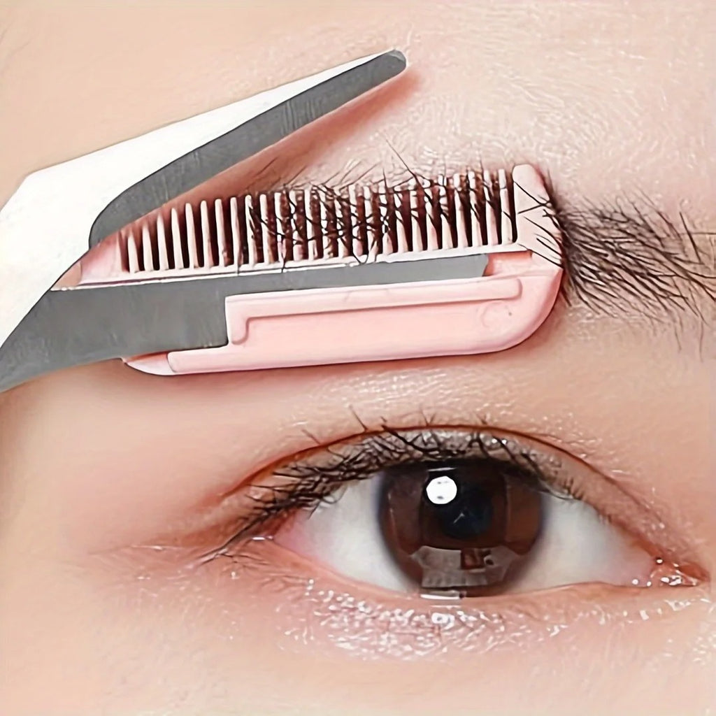 2-in-1 Eyebrow Trimming Scissors with Comb | Stainless Steel Brow Shaping Shears & Grooming Razor | Ergonomic Facial Hair Shaper & Lash Trimmer for Men & Women