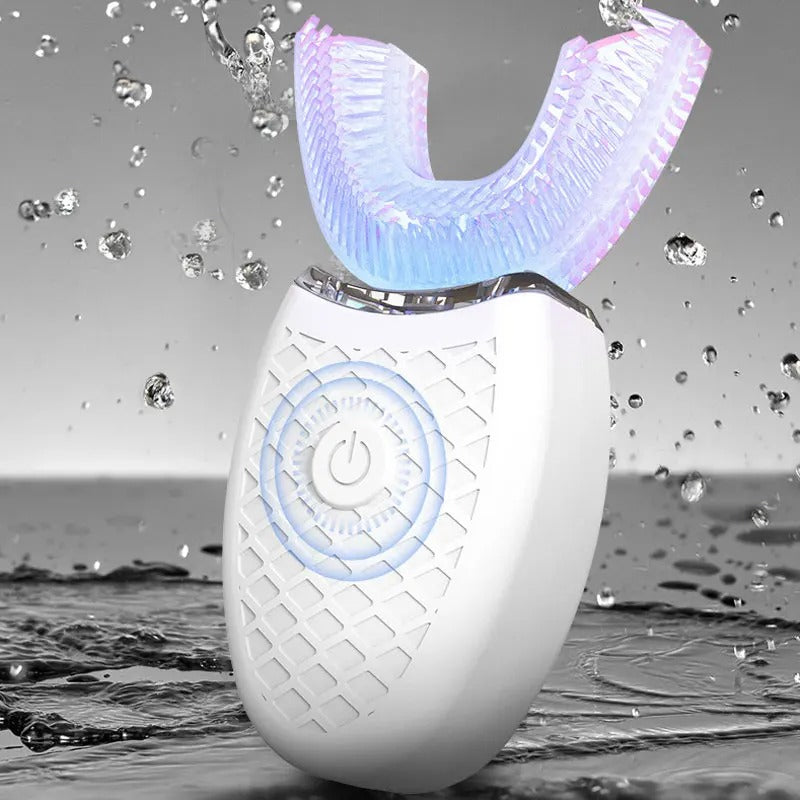 360° Hands-Free Electric Sonic Toothbrush | U-Shaped Automated Silicone Teeth Whitener | USB Rechargeable Waterproof Intelligent Dental Care Brush for Adults