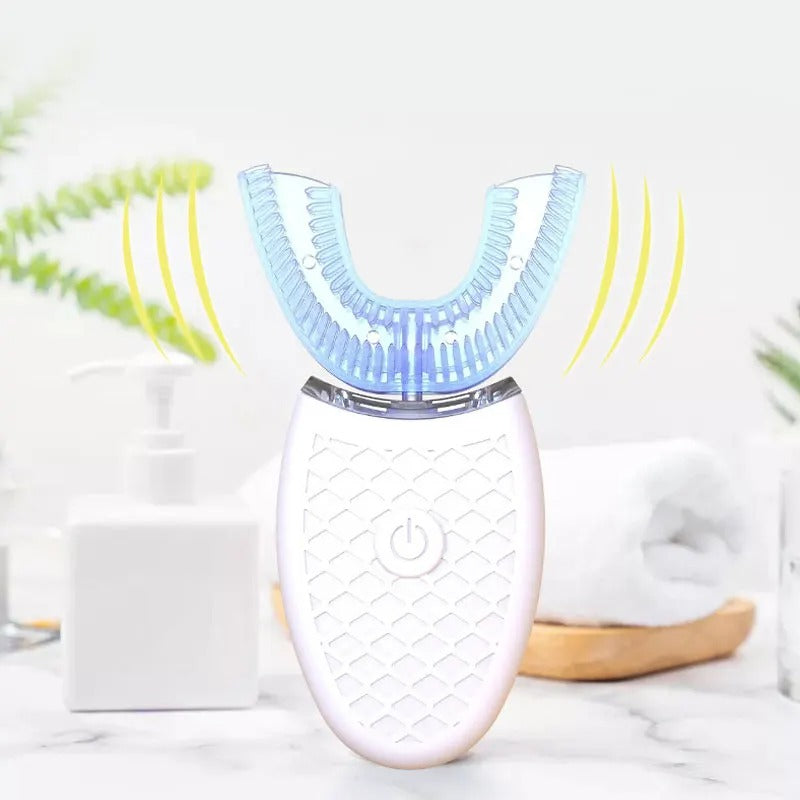 360° Hands-Free Electric Sonic Toothbrush | U-Shaped Automated Silicone Teeth Whitener | USB Rechargeable Waterproof Intelligent Dental Care Brush for Adults