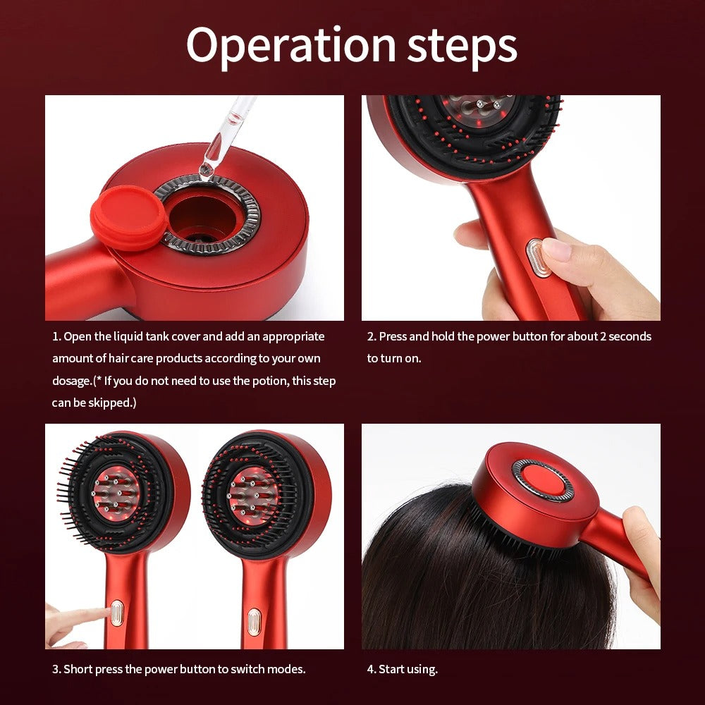 Electric Red Light Therapy Scalp Massager Brush | 3-in-1 Hair Growth Serum Liquid Applicator | High-Frequency Sonic Vibration Detangling Comb for Hair Regrowth & Anti-Hair Loss