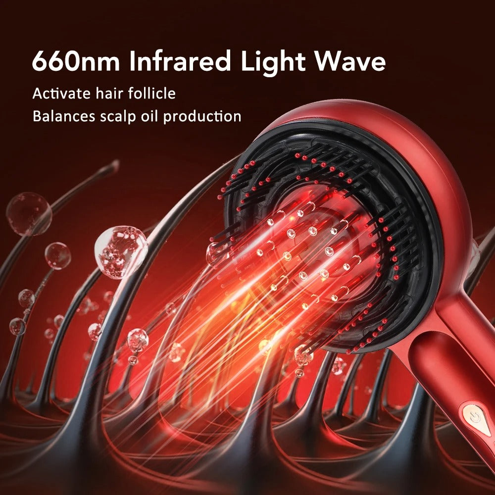 Electric Red Light Therapy Scalp Massager Brush | 3-in-1 Hair Growth Serum Liquid Applicator | High-Frequency Sonic Vibration Detangling Comb for Hair Regrowth & Anti-Hair Loss