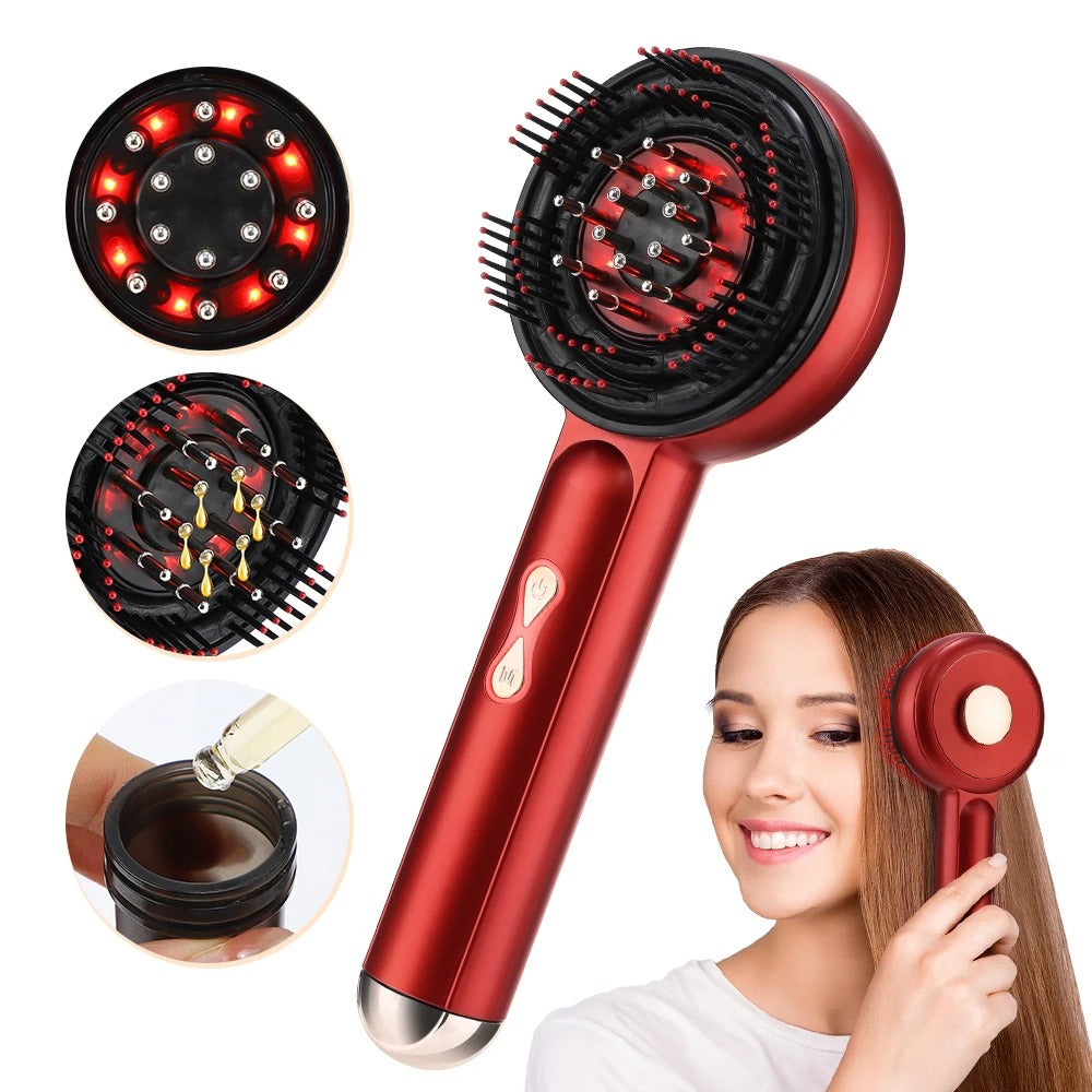 Electric Red Light Therapy Scalp Massager Brush | 3-in-1 Hair Growth Serum Liquid Applicator | High-Frequency Sonic Vibration Detangling Comb for Hair Regrowth & Anti-Hair Loss