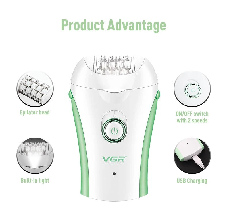 Rechargeable Cordless Hair Epilator for Women | 2-Speed Electric Facial & Body Hair Remover | Portable Hair Pulling Shaver with Built-In LED Light & USB Charging