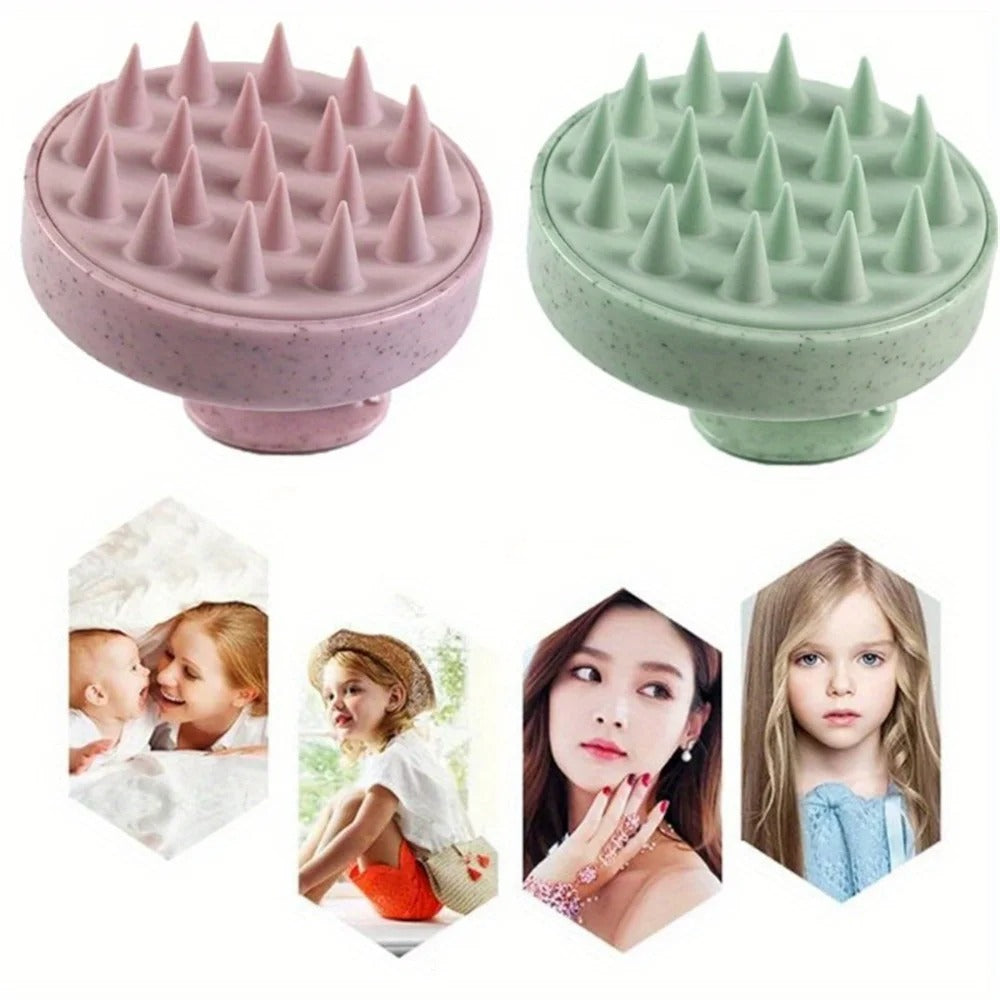 Eco-Friendly Silicone Scalp Massager & Shampoo Brush | Ergonomic Wheat Straw Dandruff Scrubber & Hair Growth Stimulator