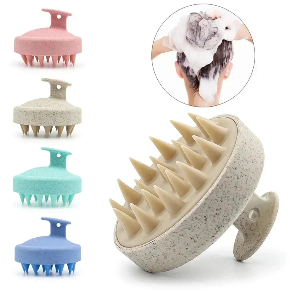 Eco-Friendly Silicone Scalp Massager & Shampoo Brush | Ergonomic Wheat Straw Dandruff Scrubber & Hair Growth Stimulator